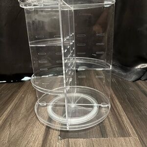 Clear Makeup Organizer with Rotating Base and Multiple Compartments